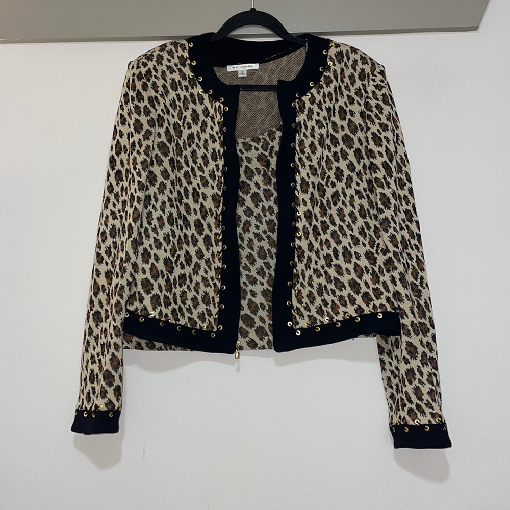 St. John Beige and Black Leopard Print Jacket